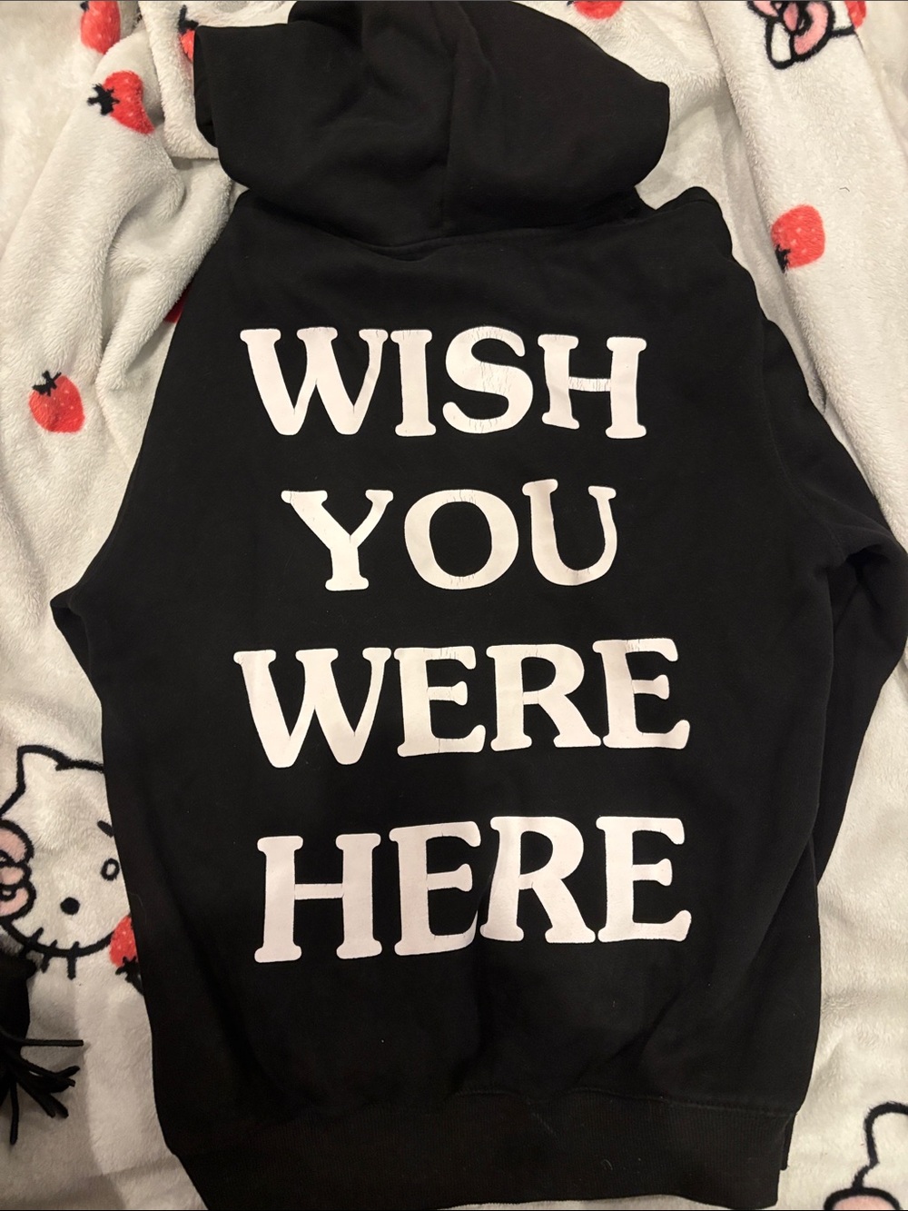 Travis Scott Black Crewneck Hoodie with White "WISH YOU WERE HERE" Print